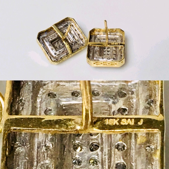 Art Deco 10k Gold Diamond Earrings - Picture 5 of 7